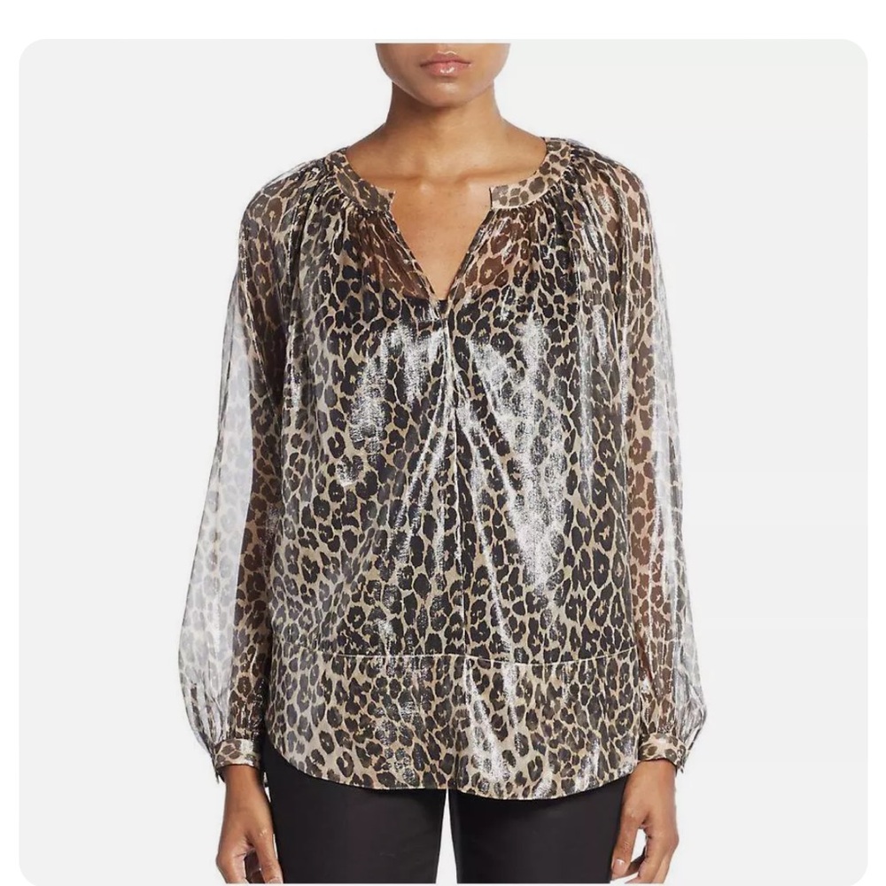 Tamara Mellon metallic sheer leopard silk blouse